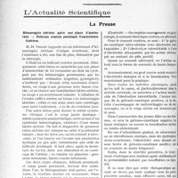 0401 - Page 400 - Partie scientifique. Travaux Originaux. Ce que pratiquement le médecin doit savoir de La conduite à tenir dans l'avortement, d’après le Dr. P. Balard. Le traitement curatif de l’avortement / L’Actualité Scientifique. La Presse. Hémorragies utérines après une phase d’aménorhée. — Follicule ovarien persistant. Ovariectomie. Guérison [(Lyon médical, 3 août 1930)] / Les agents physiques en gynécologie [(L’Algérie médicale, août 1930.)]