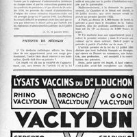 0575 - Page 572-LXIV - A travers l’officiel. Réponses des Ministres aux questions des Parlementaires. Assurances sociales. Questions diverses / Patente de médecin