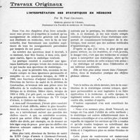0600 - Page 597 - Partie Scientifique. Travaux Originaux. L’interprétation des statistiques en médecine, par M. Paul Chavigny