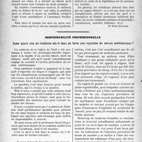 0627 - Page 624 - Partie Professionnelle, Hygiène, Assistance, Mutualité, Intérêts corporatifs, Variétés. Travaux Originaux. Assurances sociales. Certificat pour assuré facultatif [Dr Paul Boudin] / Responsabilité professionnelle. Dans quels cas un médecin est-il tenu de faire une injection de sérum antitétanique ?