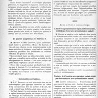 0695 - Page 692 - Partie Scientifique. L’Actualité Scientifique. Les Sociétés Savantes. Toulouse. Société de médecine, chirurgie et pharmacie. Luxation récidivante du ménisque interne / Le pouvoir anagotoxique du thorium X / Ostéomyélite poste-typhique / Rôle de l’acidité ionique des eaux alcalines sur leur transit gastro-duodénal / Lille. Société médicale et anatomo-clinique. L’électrocoagulation dans le lupus des fosses nasales, méthode de choix (avec présentation de malade) / Fracture de l’humérus avec paralysie radiale, traitée par ostéo-synthèse (avec présentation de malade) / Uretère bifide et hydronéphrose infectée dans le bassin inférieur
