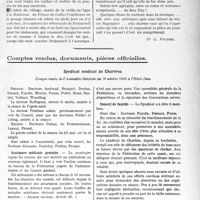 0720 - Page 717 - Partie Professionnelle, Hygiène, Assistance, Mutualité, Intérêts corporatifs, Variétés. Travaux Originaux. Autour des théâtres [Dr G. Polème] / Comptes rendus, documents, pièces officielles. Syndicat médical de Chartres