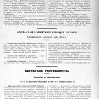 0724 - Page 721 - Partie Professionnelle, Hygiène, Assistance, Mutualité, Intérêts corporatifs, Variétés. Faculté de médecine de Paris. Enseignement et actes de la Faculté / Hôpitaux de l’assistance publique de Paris. Enseignement, concours, avis divers / Reportage Professionnel. Nouvelles et Informations. Ligue nationale française contre le Péril vénérien