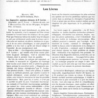 0773 - Page 770 - Partie Scientifique. L’Actualité Scientifique. Les Congrès. VIIIe Congrès international de dermatologie et de syphiligraphie. La gangrène cuisinée – M. Milian / Les Livres. Les diagnostics anatomo-cliniques de P. Lecène, par P. Pavier, Masson, édit. Paris