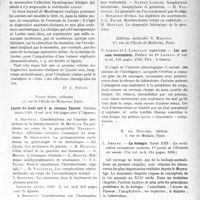 0774 - Page 771 - Partie Scientifique. L’Actualité Scientifique. Les Livres. Les diagnostics anatomo-cliniques de P. Lecène, par P. Pavier, Masson, édit. Paris / Leçons du jeudi soir à la clinique Tarnier, Vigot frères, éditeurs, Paris, sixième année 1929 / Les poisons overtoniens, par V. Loreng et J. Laboulais, Éditions médicales N. Maloine, Paris, 1930 / La biologie, par L. Ambard, E. de Boccard, éditeurs, Paris, 1930
