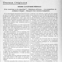 0776 - Page 773 - Partie Professionnelle, Hygiène, Assistance, Mutualité, Intérêts corporatifs, Variétés. Travaux Originaux. Encore la pléthore médicale :. Crise numérique ou de répartition ? — Statistiques édifiantes. — Les propositions du professeur Sergent. — Nécessité d’une évolution d’adaptation [G. Duchesne]