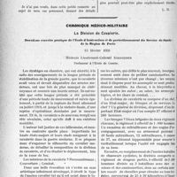 0791 - Page 788 - Partie Professionnelle, Hygiène, Assistance, Mutualité, Intérêts corporatifs, Variétés. Travaux Originaux. Causerie médico-chirurgicale. Impressions et réflexions d’un « opérateur opéré ». Sur le courage, la crainte, la douleur, le moral, la vie et la mort, la reconnaissance, la loi au progrès de la science, la grandeur de la science, d’après « un opéré conscient et ordonné », par le Dr Dartigues. L'oeuvre bienfaitrice de la Science / Chronique médico-militaire. La Division de Cavalerie. Deuxième exercice pratique de l’École d’instruction et de perfectionnement du Service de Santé de la Région de Paris [G. Duchesne]