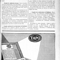 0818 - Page VII-815 - Dernières nouvelles. Académie de médecine / Faculté de médecine de Lyon / Congrès national de la tuberculose de Bordeaux / Congrès de la tuberculose de Bordeaux