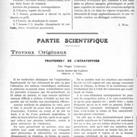 0829 - Page 826 - Propos du Jour. Le climat et l’habitation dans les Colonies tropicales. Nécessité avant de se destiner à la médecine coloniale de connaître le climat des colonies et de savoir s’y adapter, Deux conférences de M. le Dr Séverin Abbatucci à l’École coloniale [J. Noir] / Partie Scientifique. Travaux Originaux. Traitement de l’hépatoptose, par Roger Glénard