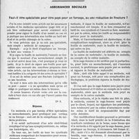 0852 - Page 849 - Partie Professionnelle, Hygiène, Assistance, Mutualité, Intérêts corporatifs, Variétés. Travaux Originaux. L’Actualité Professionnelle. La vie ou médecin (Déontologie et Technique Professionnelle) par Paul Le Gendre [G. Duchesne] / Assurances sociales. Faut-il être spécialiste pour être payé pour un forceps, ou une réduction de fracture ? [Dr Paul Boudin]