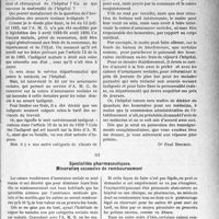0854 - Page 851 - Partie Professionnelle, Hygiène, Assistance, Mutualité, Intérêts corporatifs, Variétés. Travaux Originaux. Assurances sociales. Honoraires des médecins d'hôpitaux / Spécialités pharmaceutique. Minoration excessive de remboursement [Dr Paul Boudin]