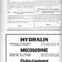 0935 - Page 932-XLIV - Correspondance. Accidents du travail. L’accident ne rompt pas le contrat de travail / Calcul de la rente d’un accidenté du travail / Honoraires de droit commun. Accouchement d’une fille-mère mariée par la suite