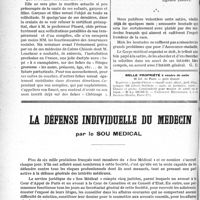 0941 - Page 938-L - Variétés. Adveniat regnum tuum / La défense individuelle du médecin par le sou médical