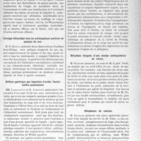 0976 - Page 973 - Partie Scientifique. L’actualité Scientifique. Les Sociétés Savantes. Lyon. Société de médecine et des sciences médicales. Formes particulières de la syphilis osseuse héréditaire dans la deuxième enfance / Curetage éthmoïdal chez les asthmatiques porteurs de polypes du nez / Brûlure gastrique par ingestion d’acide. Gastro-entéro-anastomose / Un cas de phlegmon ligneux de la cavité de Retzius à étiologie rare / Résultats éloignés d’une double ostéosynthèse de cuisse / Néoplasme du caecum