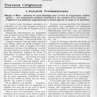 0978 - Page 975 - Partie Professionnelle, Hygiène, Assistance, Mutualité, Intérêts corporatifs, Variétés. Travaux Originaux. L’Actualité Professionnelle. Margot et Mabu, scénario de Louis Devraigne pour un film de vulgarisation médicosociale. — Les équipements sanitaires désirables et les concours qu’ils réclament. — L’hygiène et la prophylaxie organisées sous le double signe de la raison et du sentiment [G. Duchesne]