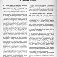 1044 - Page 1041 - Partie scientifique. L'Actualité Scientifique. La Presse. La fibro-conjonctivite du bassin de la femme (cellulite.) [(Lyon médical, nos 14 et 45, - 1930.)] / Les Sociétés Savantes. Paris. Sur le contrôle médical des chauffeurs d’automobiles pour transports en commun, (Académie de médecine ; 3-2-1931) / Le chlorhydrate de choline dans la tuberculose, (Académie de médecine ; 3-2-1931.) / Sur la transmission de la poliomyélite par la voie digestive, (Académie de médecine ; 10-2-1931.)