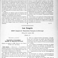 1046 - Page 1043 - Partie scientifique. L'Actualité Scientifique. Les Sociétés Savantes. Paris. Un traitement nouveau des teignes de l’enfance, (Société des Médecins de Sanatorium ; 7-4-1930.) / Pathogénie et traitement de l’hypertension artérielle, (Soc. de Médecine de Paris ; 27-12-1930.) / Les Congrès. XXXIVe Congrès de l’Association Française de Chirurgie, Paris, 6-11 octobre 1930, (Suite). Spondylile traumatique. Maladie de Kümmell-Verneuil, MM. Froelich et Mouchet