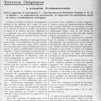 1052 - Page 1049 - Partie professionnelle, Hygiène, Assistance, Mutualité, Intérêts corporatifs, Variétés. Travaux Originaux. L’Actualité Professionnelle. Faut-il supprimer le baccalauréat ? — Avis favorables du Professeur Pousson et du Dr Le Gendre. — La suppression du baccalauréat, en supprimant les équivalences, serait un frein à l’envahissement xénologique [G. Duchesne]