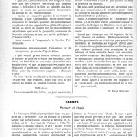 1065 - Page 1062 - Partie professionnelle, Hygiène, Assistance, Mutualité, Intérêts corporatifs, Variétés. Travaux Originaux. Chronique médico-militaire. Conseil supérieur de l’assistance publique. Procès-verbal analytique, Première Session de 1931, Séance du lundi 2 février 1931 [Dr Paul Boudin] / Variété. Pasteur et l’Italie