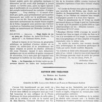 1069 - Page 1066 - Partie professionnelle, Hygiène, Assistance, Mutualité, Intérêts corporatifs, Variétés. Travaux Originaux. La page sans médecine / Autour des théâtres. Au Théâtre des Variétés. Reprise du « Roi », Comédie de MM. Caillavet, Robert de Flers et Emmanuel Arène