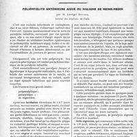 1105 - Page 1102 - Partie scientifique. Travaux Originaux. Clinique médicale, (Hôpital Cochin : Service du Professeur Achard). La névralgie cervico-brachiale rhumatismale, Dr Thiers / Poliomyélite antérieure aiguë ou maladie de Heine-medin, par M. Georges Boudin