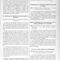 1114 - Page 1111 - Partie scientifique. L’Actualité Scientifique. Les Sociétés Savantes. Paris. Une notion nouvelle importante en cardiologie : la pression artérielle « moyenne », (Académie de médecine ; 17-2-1931.) / Un traitement des infections gastro-intestinales du nourrisson, (Académie de médecine ; 10-2-1931.) / L’extension continue par broche métallique dans les fractures de cuisse, (Société de chirurgie ; 14-1-1931.) / L’extrait aqueux de rate dans le traitement des prurits et eczémas, (Soc. méd. des hôp. de Paris ; 12-12-1930.) / Essais de traitement de la tuberculose par l’or, le cérium, le lanthane et le molybdène, (Soc. méd. des hôp. de Paris ; 12-12-1930.) / Un cas de névrite radiale poste-sérothérapique, (Soc. méd. des hôp. de Paris ; 12-12-1930.)