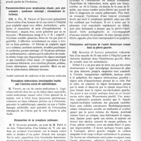 1118 - Page 1115 - Partie scientifique. L’Actualité Scientifique. Les Sociétés Savantes. Lyon. Société médicale des hôpitaux. Forme anormale de cancer de la fête du pancréas / Pneumococcémie avec localisation rénale, puis pulmonaire ; syndrome méningé ; rhumatisme infectieux / Société nationale de médecine et des sciences médicales. Pyosalpinx tuberculeux inextirpables traités par l’incision suivie de radiothérapie / Disjonction de la symphyse pubienne / Pachypleurite cancéreuse consécutive à un kyste de l’ovaire dégénéré / Volumineux anévrysme de l’aorte thoracique rompu dans la plèvre gauche / Epithélioma du larynx