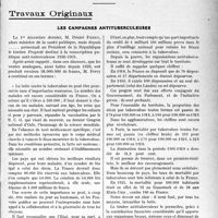 1126 - Page 1123 - Partie professionnelle, Hygiène, Assistance, Mutualité, Intérêts corporatifs, Variétés. Travaux Originaux. Les campagnes antituberculeuses [G. Duchesne]