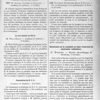 1196 - Page 1193 - Partie scientifique. L'Actualité Scientifique. Les Sociétés Savantes. Paris. Le pain « chimique », (Académie de Médecine ; 3-3-1931.) / Anasarque mortelle sans néphrite, (Académie de médecine ; 17-2-1931.) / La vaccination au B.C.G, (Académie de médecine ; 17-2-1931.) / Commission du B. C. G, (Académie de Médecine ; 24-2-1931.) / Deux cas de syphilisation par transfusion pour rajeunissement, (Soc. de dermatologie et de syphiligraphie de Paris ; 11-12-1930.) / Recherches sur la sensibilité au blanc d’oeuf chez les nourrissons eczémateux, (Réunion dermatologique de Strasbourg ; 9-11-1930.)