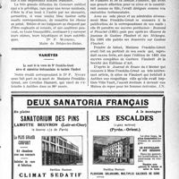 1226 - Page LXIII-1223 - A travers l’officiel. Brides-les-Bains est toujours debout / Variétés. La mort de la veuve du Dr. Franklin-Grout nièce et exécutrice testamentaire de Gustave Flaubert