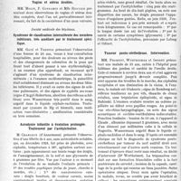 1273 - Page 1270 - Partie scientifique. L’Actualité Scientifique. Les Sociétés Savantes. Lyon. Société de médecine et des sciences médicales. Paralysie obstétricale du plexus brachial, ostéotomie correctrice ; résultats éloignés / Vagins et utérus doubles / Société médicale des hôpitaux. Syndrome de claudication intermittente des membres inférieurs, très amélioré par le traitement spécifique / Acrodynie infantile à évolution prolongée, Traitement par l’acétylcholine / Tumeur ponto-cérébelleuse. Intervention
