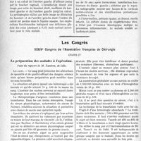 1275 - Page 1272 - Partie scientifique. L’Actualité Scientifique. Les Sociétés Savantes. Lille. Société médicale et anatomo-clinique. Séance du 13 janvier 1931 / Séance du 27 janvier 1931 / Les Congrès. XXXIVe Congrès de l’Association française de Chirurgie, (Suite). La préparation des malades à l’opération, M. Lambret