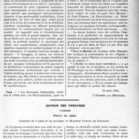 1296 - Page 1293 - Partie professionnelle, Hygiène, Assistance, Mutualité, Intérêts corporatifs, Variétés. Travaux Originaux. La page sans médecine. Le corbeau et le renard [G. Lavallée] / Autour de théâtres. l'Athénée. Pierre ou Jack, Comédie en 3 actes et un prologue de Monsieur Francis de Croisset
