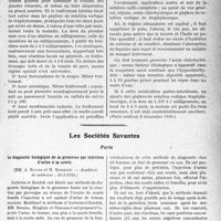 1344 - Page 1341 - Partie scientifique. L'Actualité Scientifique. La Presse. Traitement de l’acné. Technique personnelle [(Paris médical, 6 décembre 1930.)] / Les Sociétés Savantes. Paris. Le diagnostic biologique de la grossesse par injection d’urine à la souris, (Académie de médecine ; 10-3-1931.)