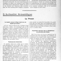 1416 - Page 1413 - Partie scientifique. Travaux Originaux. Faits cliniques. Les maladies des coloniaux observées à vichy, par M. Humbert Boucher / L’Actualité Scientifique. La Presse. La maladie osseuse de Paget serait-elle une maladie par carence ? [(Journal de méd. de Bordeaux, 30 novembre 1930.)] / Traitement des hémorroïdes [(Paris médical, 11 octobre 1930.)] / Acquisitions nouvelles dans la thérapeutique des affections ano-rectales [(La Pratique médicale française, novembre 1930-A.)]