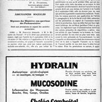 1461 - Page 1458-VI - La défense individuelle de médecin par le sou médical / Assurances sociales. Réponses des Ministres aux questions des Parlementaires. Droit aux prestations en argent des assurées accouchées