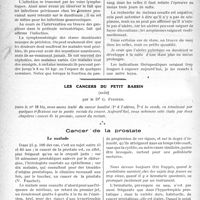 1537 - Page 1530 - Partie scientifique. Travaux Originaux. Clinique chirurgicale, (Hôpital Cochin). Les stases duodénales, Professeur P. Delbet / Les cancers du petit bassin, (suite), par le Dr G. Fischer. Cancer de la prostate. Le malade