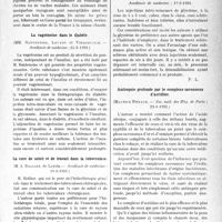 1546 - Page 1539 - Partie scientifique. L'Actualité Scientifique. Les Sociétés Savantes. Paris. Transmission possible de la fièvre ondulante par les oiseaux, (Académie de médecine ; 10-2-1931.) / La vagotonine dans le diabète, (Académie de médecine ; 24-2-1931.) / La cure de soleil et de travail dans la tuberculose, (Académie de médecine ; 10-3-1931.) / Les injections de glycérine dans le traitement des varices, (Académie de médecine ; 17-3-1931 / Antisepsie profonde par le complexe savonneux d’acridine, (Soc. méd. des Hôp. de Paris ; 23-1-1931.)