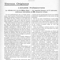 1553 - Page 1546 - Partie professionnelle, Hygiène, Assistance, Mutualité, Intérêts corporatifs, Variétés. Travaux Originaux. L’actualité Professionnelle. La réforme de la loi de 1838 au Sénat. — Un important discours du Dr Labrousse, Judicieuses interventions de MM. jénouvrier et Even [G. Duchesne]