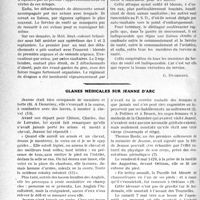 1559 - Page 1552 - Partie professionnelle, Hygiène, Assistance, Mutualité, Intérêts corporatifs, Variétés. Travaux Originaux. Chronique médico-militaire. La division de cavalerie pendant et après la bataille. Quatrième exercice pratique de l'École d’instruction et de perfectionnement du Service de santé de la Région de Paris [G. Duchesne] / Glanes médicales sur Jeanne d’Arc