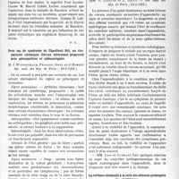 1620 - Page 1613 - Partie scientifique. L’Actualité Scientifique. Les Sociétés Savantes. Paris. Traitement chirurgical de la maladie de Basedow, (Société de chirurgie ; 28-1 ; 4 et 18-3-1931.) / Deux cas de syndrome de Chauffard - Stil, ou rhumatisme chronique fibreux déformant progressif avec adénopathies et splénomégalie, (Soc. méd. des hôp. de Paris-, 30-1-1931.) / Le diagnostic radiologique de l’appendicite chronique, (Soc. méd. des hôp. de Paris ; 23-1-1931.) / La cirrhose résiduelle à la suite des sténoses prolongées du cholédoque, (Soc. méd. des hôp. de Paris ; 23-1-1931.)
