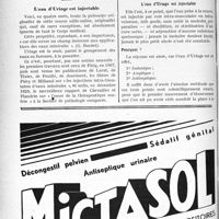 1655 - Page 1648-LXIV - A travers l’officiel. Hôpitaux. L’eau d’Uriage est un sérum naturel sulfureux, aseptique, donc injectable. Son emploi en Gynécologie