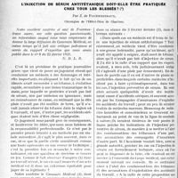 1693 - Page 1686 - Partie scientifique. Travaux Originaux. Sur la question de l’injection de sérum antitétanique, rapport du Professeur Gosset / L'injection de sérum antitétanique doit-elle être pratiquée chez tous les blessés ?, par J. de Fourmestraux