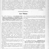 1708 - Page 1701 - Partie scientifique. L’Actualité Scientifique. Les Congrès. Le Ve Congrès international de Physiothérapie, Liège 14-18 septembre 1930 / Les Thèses. Les arsénicaux penta-valents et en particulier le 3 acétylamino 4 oxy-phénylarsinate de diéthylamino éthanol (arsaminol) dans le traitement de la syphilis, par Dr L. Vrignaud (Imprimerie Y. Cadoret, Bordeaux, 1930.) / Traitement des syphilis anciennes par le salicylarsinate de mercure, par Dr Gilbert Deschamps (Moderne imprimerie, Paris.)