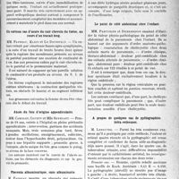 1780 - Page 1773 - Partie scientifique. L'Actualité Scientifique. Les Sociétés Savantes. Lille. Société médicale et anatomo-clinique, Séance du mardi 10 février 1931. Absence congénitale du péroné (avec présentation de photographies et de radiographies) / Un curieux cas d’usure du cuir chevelu du foetus, au cours d’un travail long / Abcès du foie d’origine appendiculaire / Placenta albuminurique, sans albuminurie / Le point de côté abdominal chez l’enfant / A propos de quelques cas de pyélographies intra-veineuses