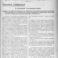 1786 - Page 1779 - Partie professionnelle, Hygiène, Assistance, Mutualité, Intérêts corporatifs, Variétés. Travaux Originaux. L’Actualité Professionnelle. Comment un député envisage le domptage des médecins récalcitrants — Les efforts de la mutualité pour accaparer l’assurance maladie — Accords possibles. Accords réalisés. Soyons unis [G. Duchesne]