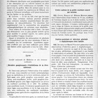 1843 - Page 1836 - Partie scientifique. L’Actualité Scientifique. Les Sociétés Savantes. Paris. Société d'hydrologie et de climatologie médicales de Paris, Séance solennelle du 23 mars 1931 / Lyon. Société nationale de Médecine et des Sciences médicales. Récidive ganglionnaire d’épithélioma de la lèvre inférieure / Ulcère calleux de la petite courbure enlevé par incision / Septico-pyohémie et infection générale à staphylocoques chez l’adulte