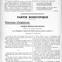 1905 - Page 1898 - Propos du jour. De la vulgarisation en médecine [J. Noir] / Partie scientifique. Travaux Originaux. Clinique médicale des enfants, Hôpital des Enfants-Malades. Les méningites à bacilles de Pfeiffer dans la première enfance, Professeur P. Nobécourt