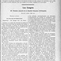 1928 - Page 1921 - Partie scientifique. L’actualité Scientifique. Les Sociétés Savantes. Paris. Deux cas de septicémie suraiguë mortelle à streptocoques hémolytiques. — Sur le traitement par la trypaflavine, (Soc. méd. des hôp. de Paris ; 13-2-1931.) / Les Congrès. XIIe Réunion annuelle de la Société française d’Orthopédie, Paris, 10 octobre 1930. La coxa-vara de l’adolescence, rapporteur : M. Georges Huc