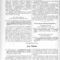 2005 - Page 1998 - Partie scientifique. L’Actualité Scientifique. Les Livres. Les grands syndromes en pathologie exotique, par Professeur M. Blanchard et F. Toulec, G. Doin et Cie, Paris / La fibro-conjonctivite (cellulite) et les processus sclérogènes du tissu conjonctif du bassin chez la femme, par R. Condamin, Vigot frères, éditeurs, Paris / Les livres qui viennent de paraître…. / Les Thèses. Le traitement de la tuberculose en France et la récupération des tuberculeux, par Dr F. De Portu (Paris, Amédée Legrand, éditeur, 1930.)